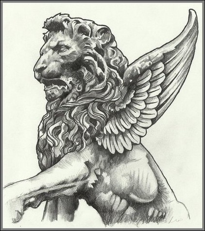 Winged Lion Stained Glass Cartoon