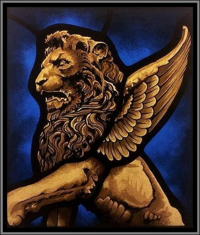 Winged Lion in Stained Glass